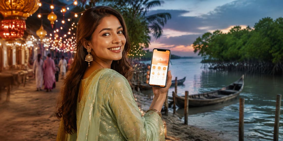 ঈদ উৎসবে খুলনার একজন ব্যবহারকারী মোবাইলে cd 11 পেমেন্ট করছেন